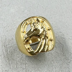 Hip Hop Punk Horseshoe Horse Head Rings For Men Golden color 316L Stainless Steel Male Ring Jockey Club Jewelry Anillo