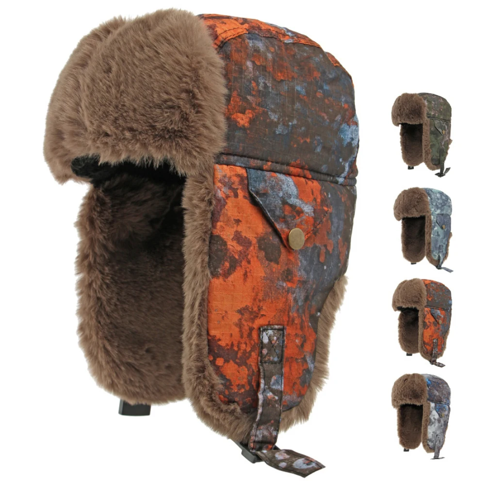 

HT4984 Bomber Hat Thick Warm Winter Fur Hats for Men Women Camouflage Ski Trapper Earflap Cap Male Female Windproof Russian Hat