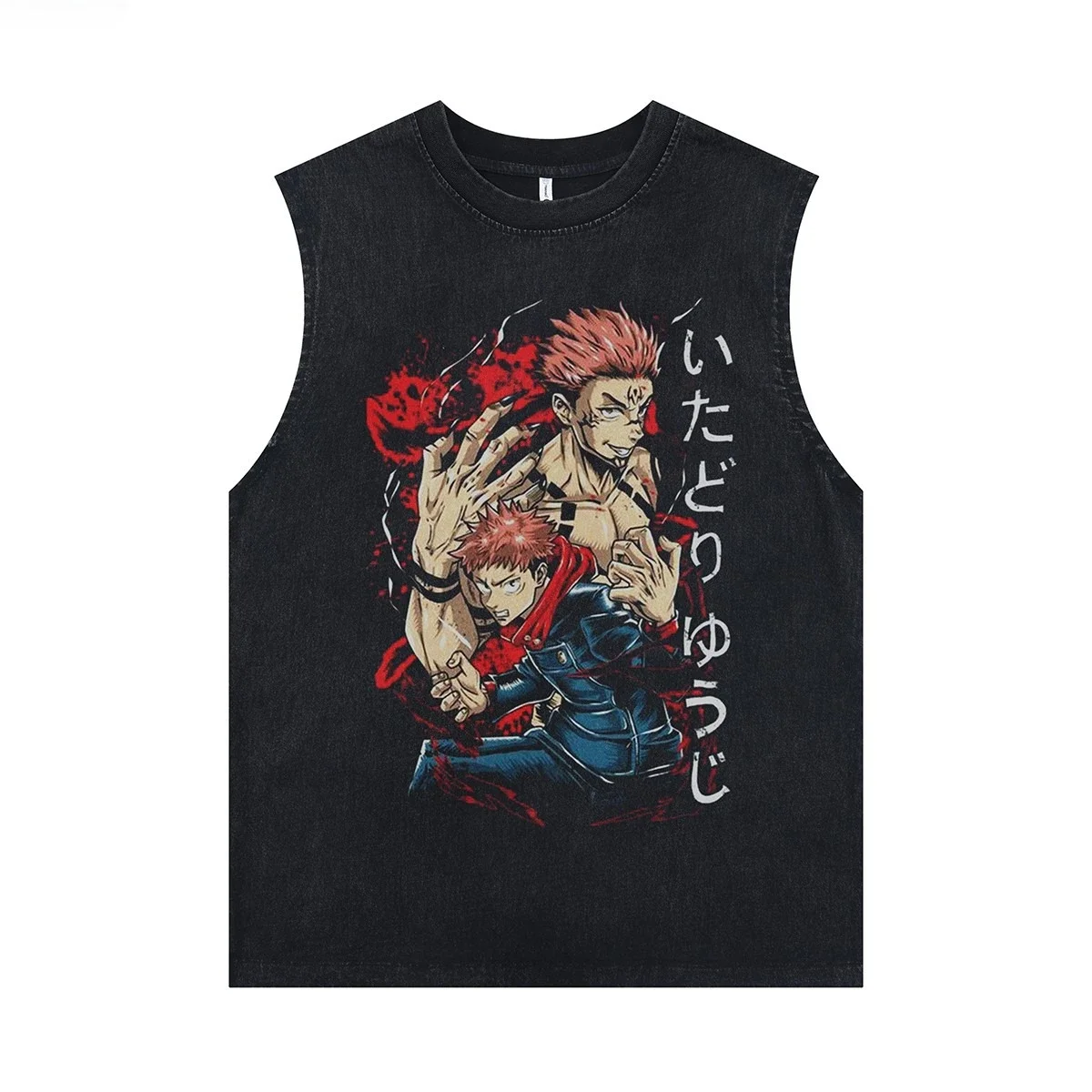 Bandai Anime Print Men's Tank Tops Man Sleeveless Shirt Vintage Washed Women Oversized Gym Clothing Man Vest Summer Y2k Clothes