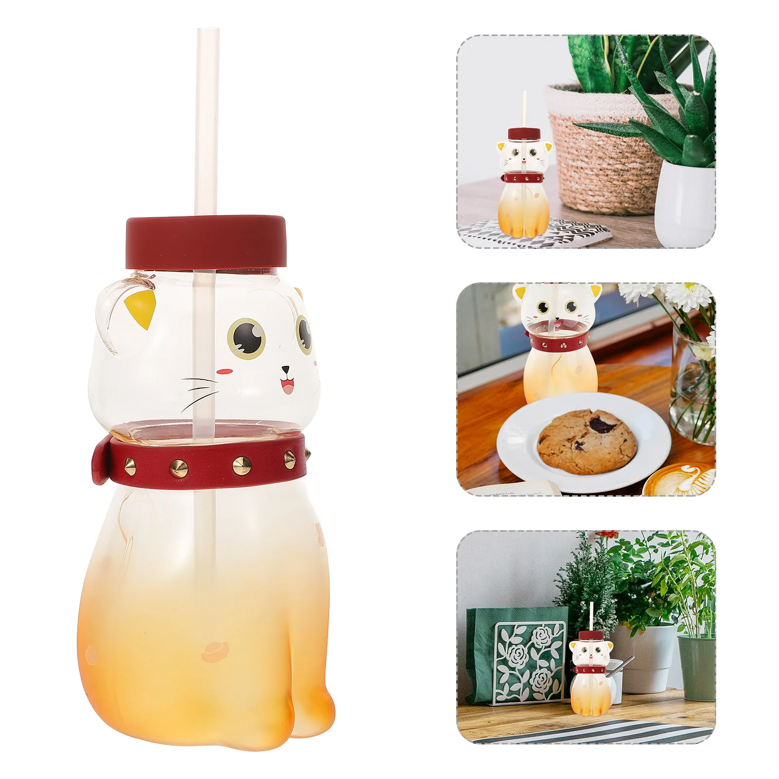 

Детская бутылка для воды в форме кошки, стеклянная кружка с соломинкой, термоизоляционная, портативная, милая, многоразовая, для путешествий, дома, офиса, в подарок