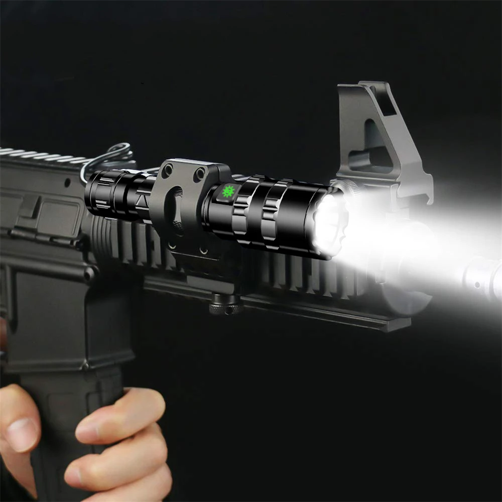 Tactical Flashlight High Lumens 5 Modes L2 LED Hunting Flashlight Torch with Gun Offset Mount Red/Green/White Exchange Glass