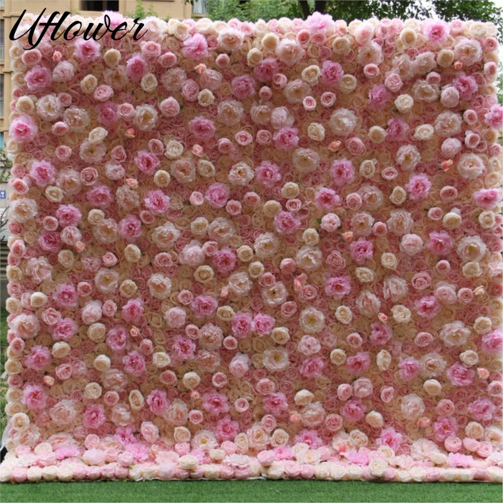 

Uflower Wedding Backdrop 3D Pink-purple Curtain Cloth Flower Wall Rose Hydrangea Arrangement Floral Event Party Reception Props