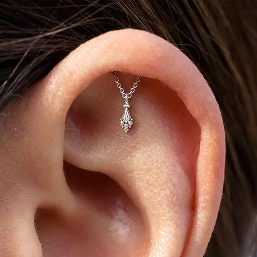 AIDE 925 Sterling Silber Geometrische Glatte Ketten-Quasten-Ohrringe für Damen, Knorpel-Spiral-Piercing, flache Rückseite, zum Schlafen tragbar – Detail 4