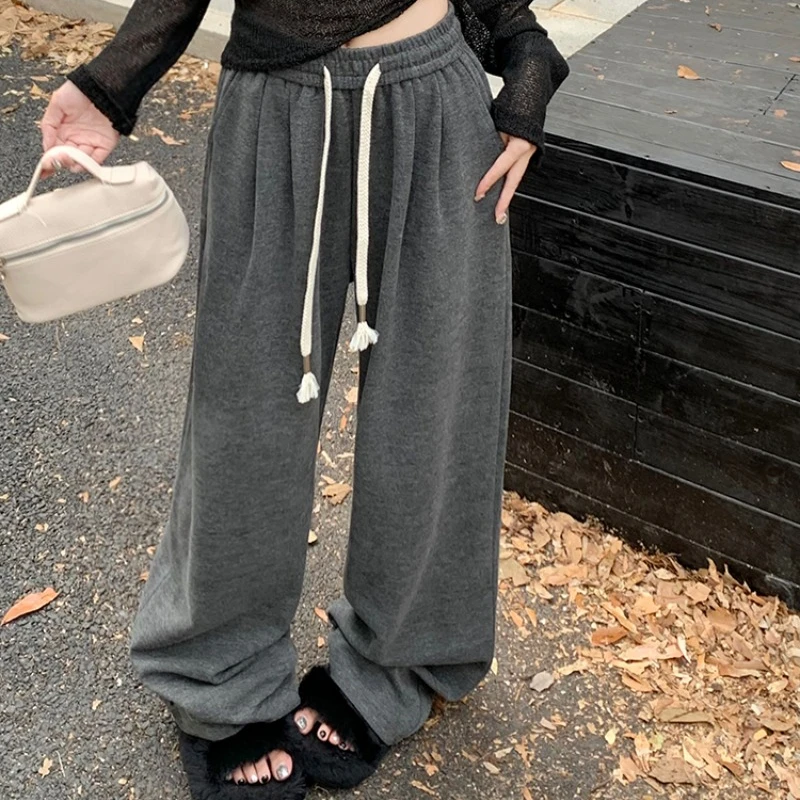 2024 Casual Pants Women High Waist Loose Straight Leg Solid Color Trousers Office Lady Drawstring Versatile Fashion Pants Female