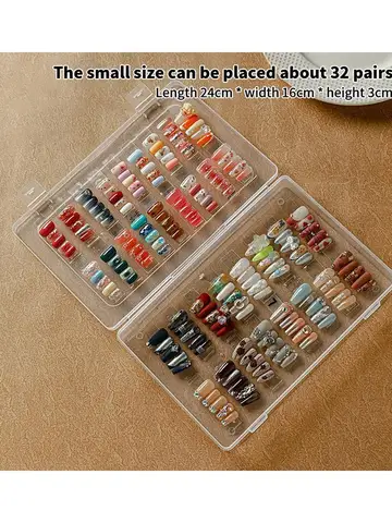 1Pc Dustproof Large Capacity Nail Art Storage Box Wearable Nail Patch Display Board Box Transparent Plastic Makeup Organizer