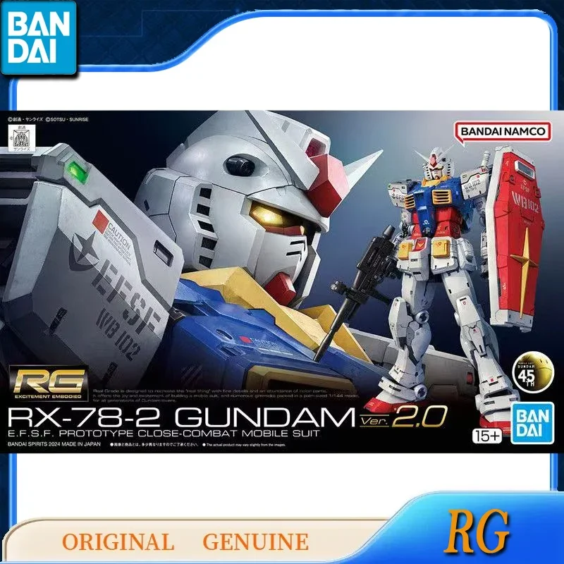 Bandai Original Genuine RG 1/144 RX-78-2 GUNDAM Ver.2.0 Anime Action Figures Toys for Kids Gift Assembly Model Ornaments