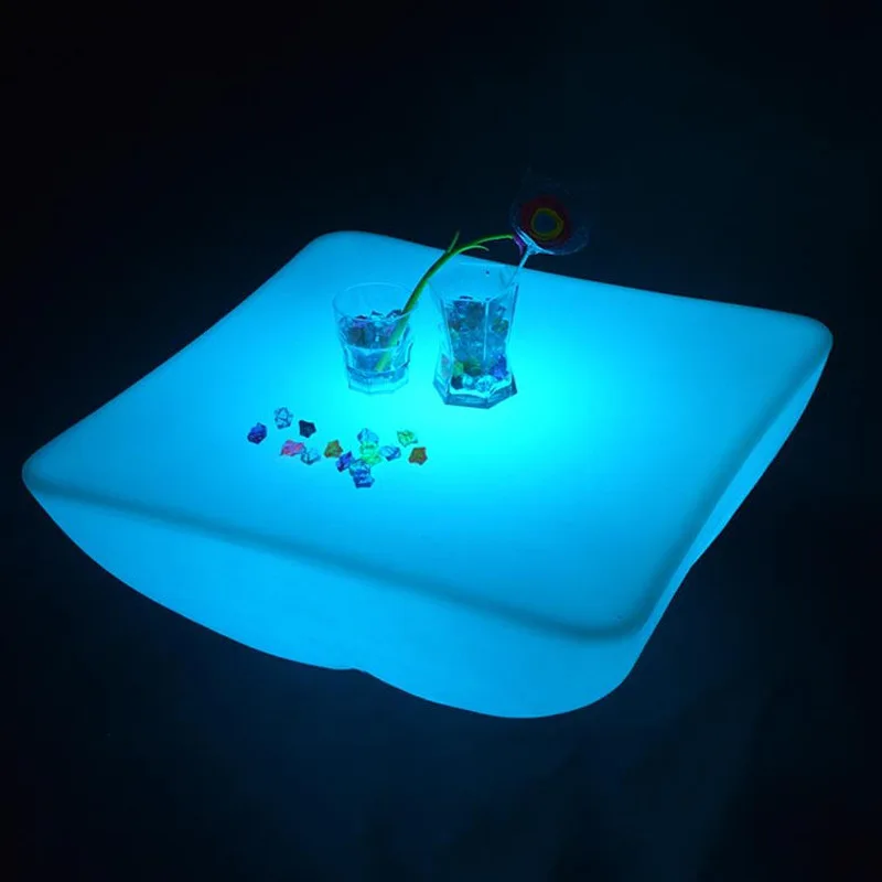 REAQ LED Lighted Square Bar Table  60*60*25cm For Home Patio Atmosphere Rechargeable Furniture Connect To SS Table Leg Riq-T60