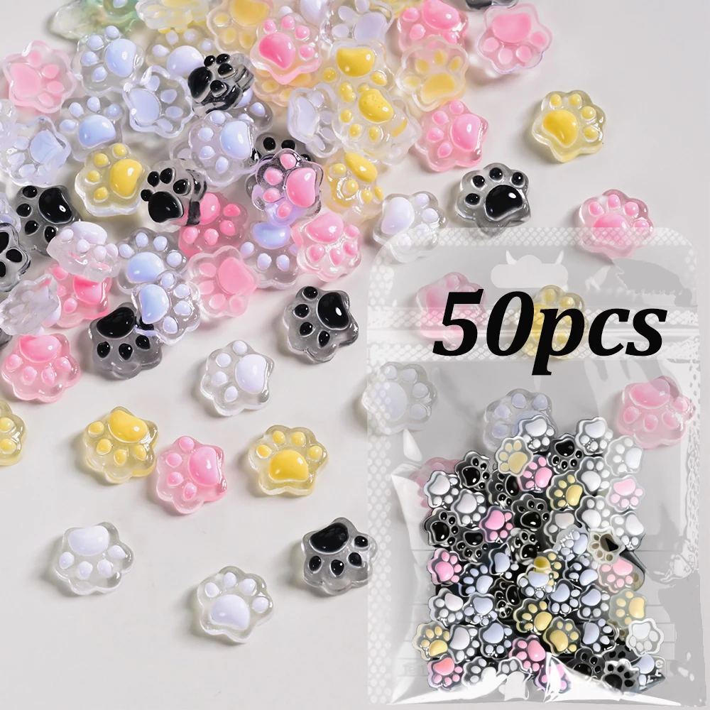 

50Pcs Cute Stereo Resin Cat's Paw Nail Charms Ice-transparent Mini Cartoon Animals Bear Claw Flatback Nail Ornament Jewelry Deco