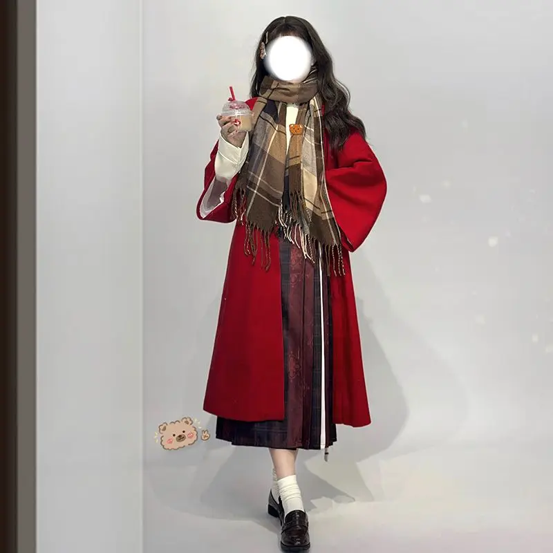 

Japan Women Long Woolen Coats Loose Female Overcoat Double Breasted Ladies Windbreak Coat Autumn Winter Suit