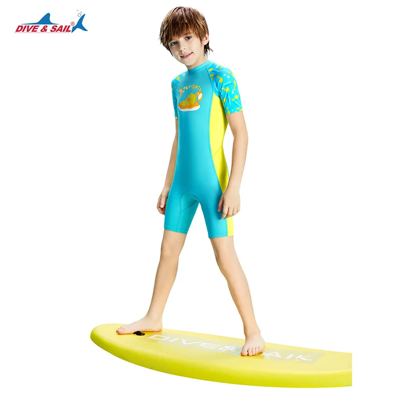 Upf50 + crianças sunsuits meninas/meninos uma peça rash guard maiô esporte aquático curto roupa de banho proteção solar fatos de banho pele de mergulho