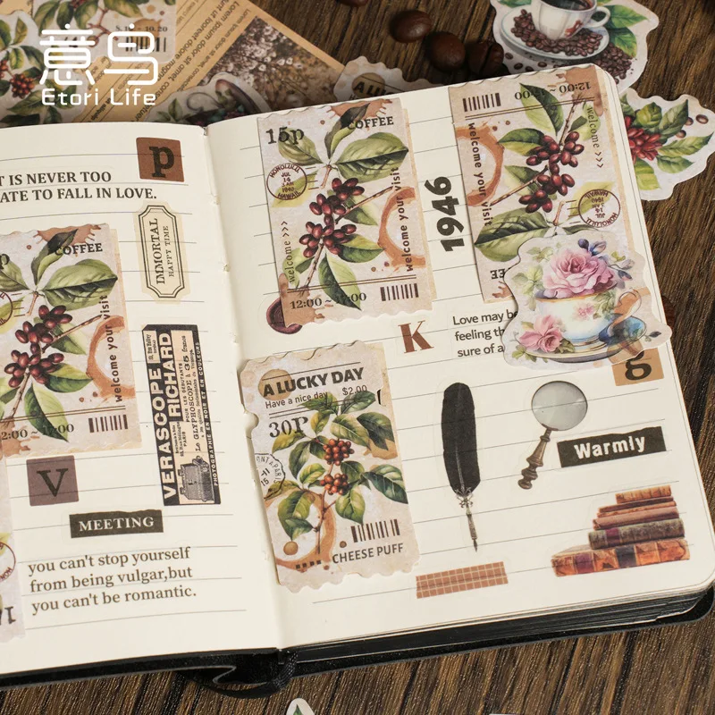 30pcs/box Coffee Cafe Theme Scrapbooking Retro Little Paper Collages Journal Album Stationery Decoration Sealing Sticker