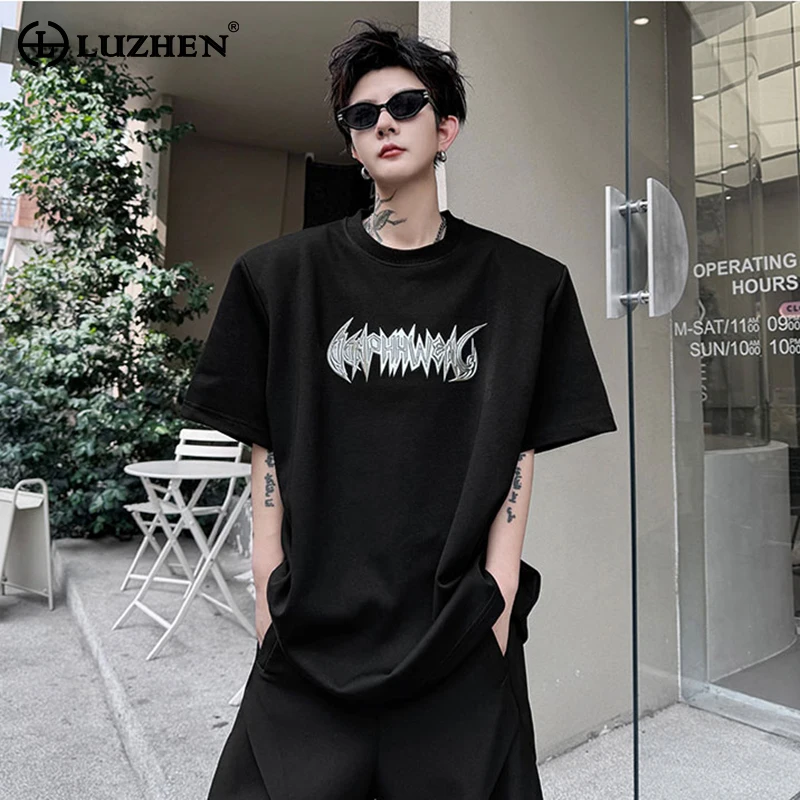 

LUZHEN Personality Letter Splicing Design Korean Short Sleeved T Shirts Stylish Handsome Men's Street Tops Free Shipping LZ3186