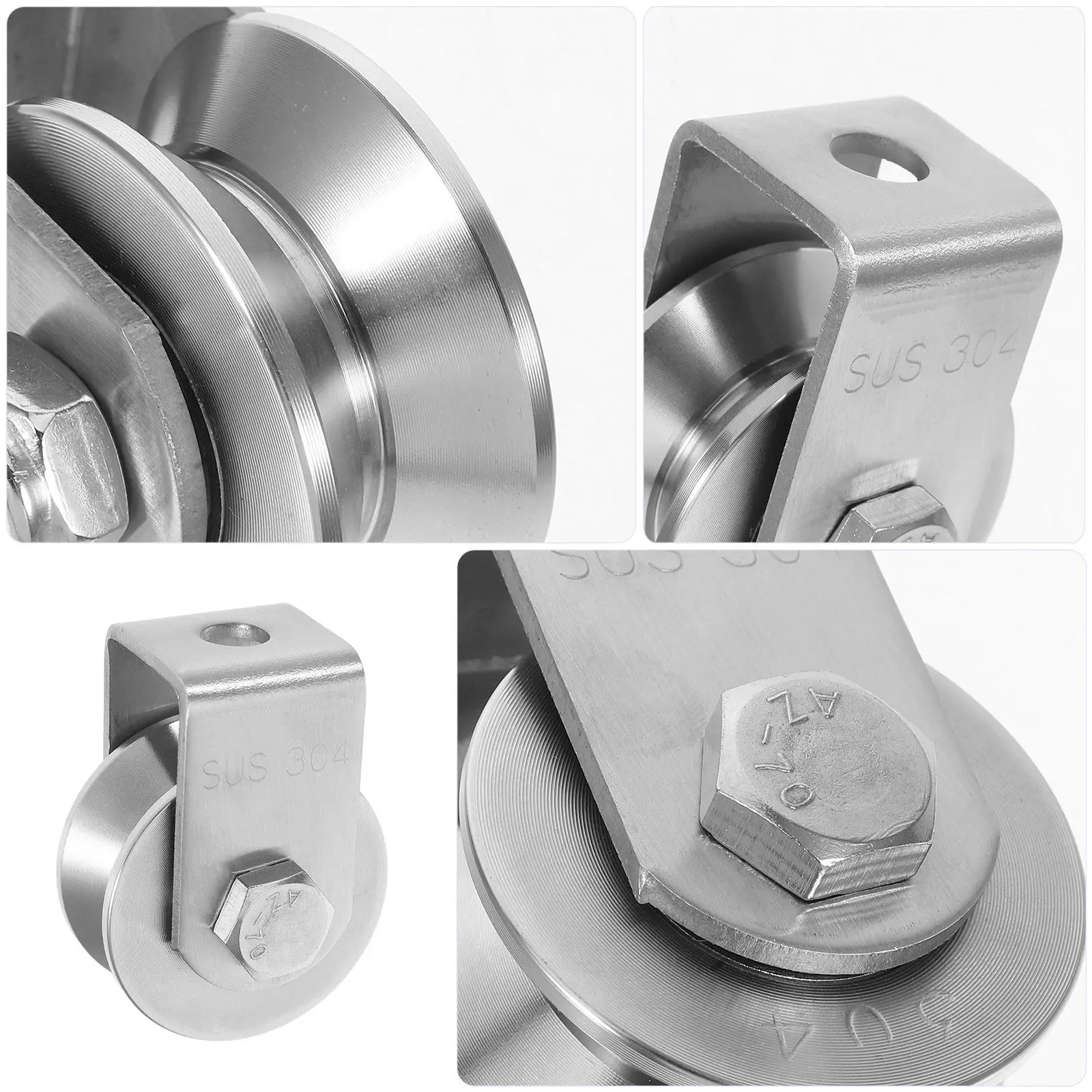 Fixed Pulley Bearing Stainless Steel Smooth Sliding Door Gate Cable Wire Rope Groove Metal Wheel Roller Heavy Duty Lifting view 2