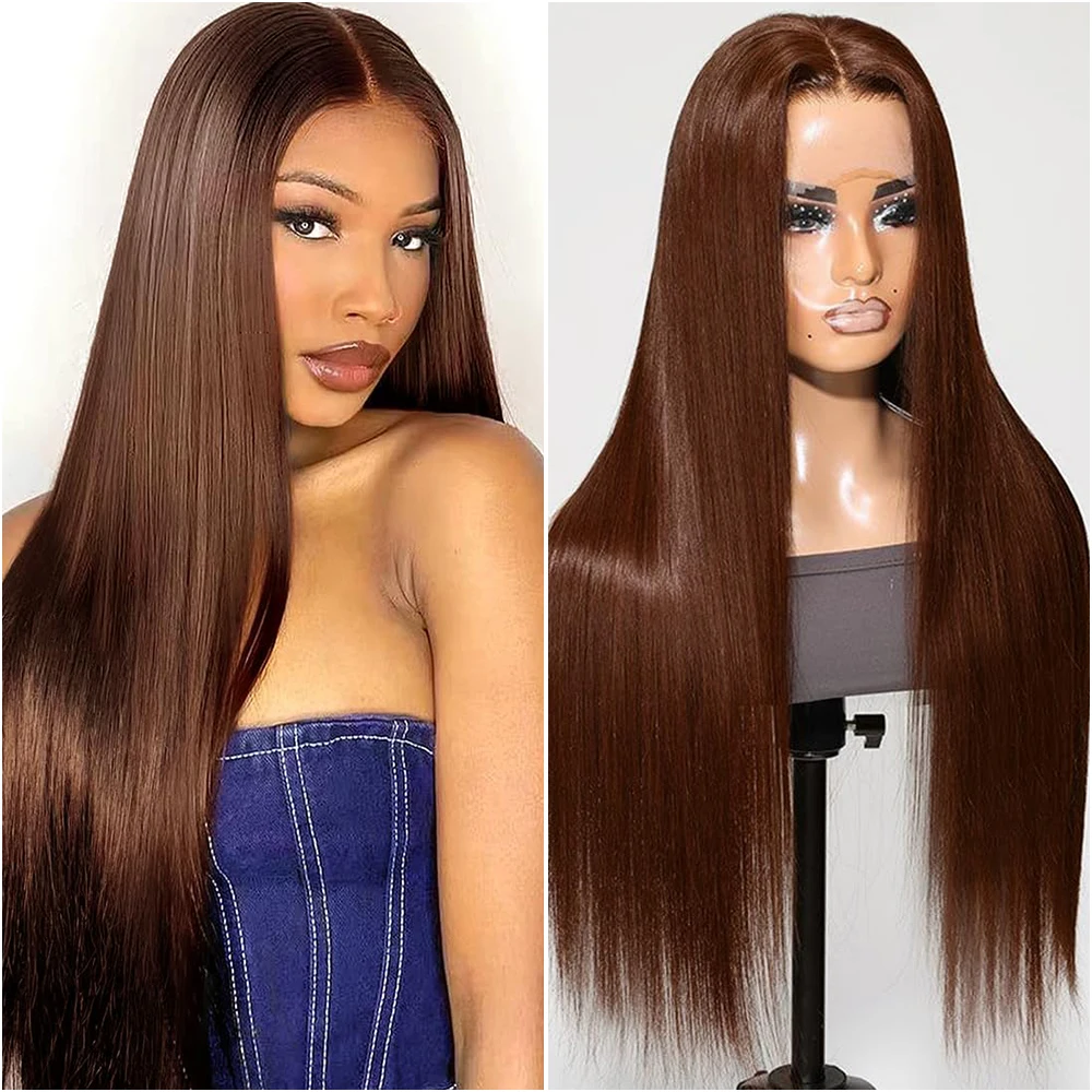 

30-40-дюймовый парик из натуральных прямых волос шоколадно-коричневого цвета, 13x4, с прозрачной кружевной передней частью, бразильский, окрашенный, 13x6, для женщин