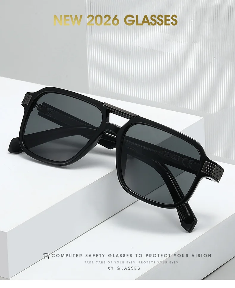2026 Hochwertige Sonnenbrille für Herren und Damen Quadratische Pilotenbrille Luxuriöser Edelstahlkern Propionsäure UV400 Marken-Gafas Sol Hombre – Detail 1