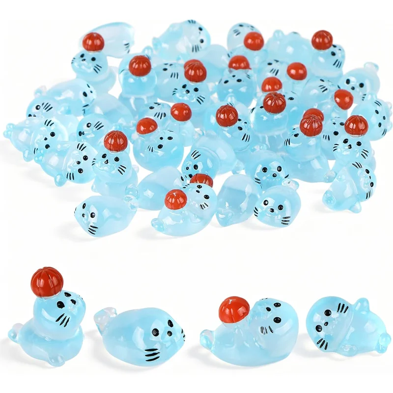 10 Pieces Resin Glow-in-the-Dark Seal Figurines, Mini Resin Animals Miniatures for Micro Fairy Garden Landscape Decoration