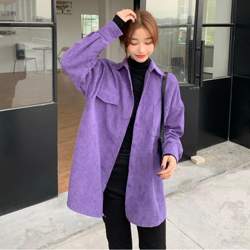 الأرجواني المرأة سروال قصير قمصان طويلة الأكمام Y2k الخريف الشتاء خمر BF منتصف طول الموضة الكورية نمط الكلاسيكية الترفيه كل مباراة