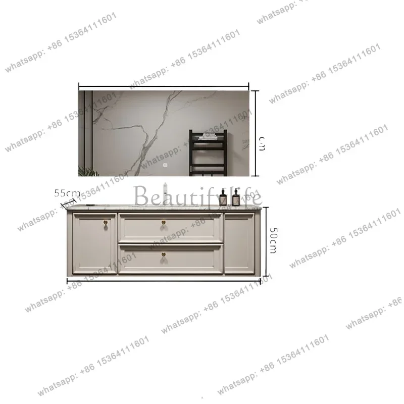 American light luxury bathroom cabinet combination rock slab seamless ceramic basin toilet washbasin cabinet