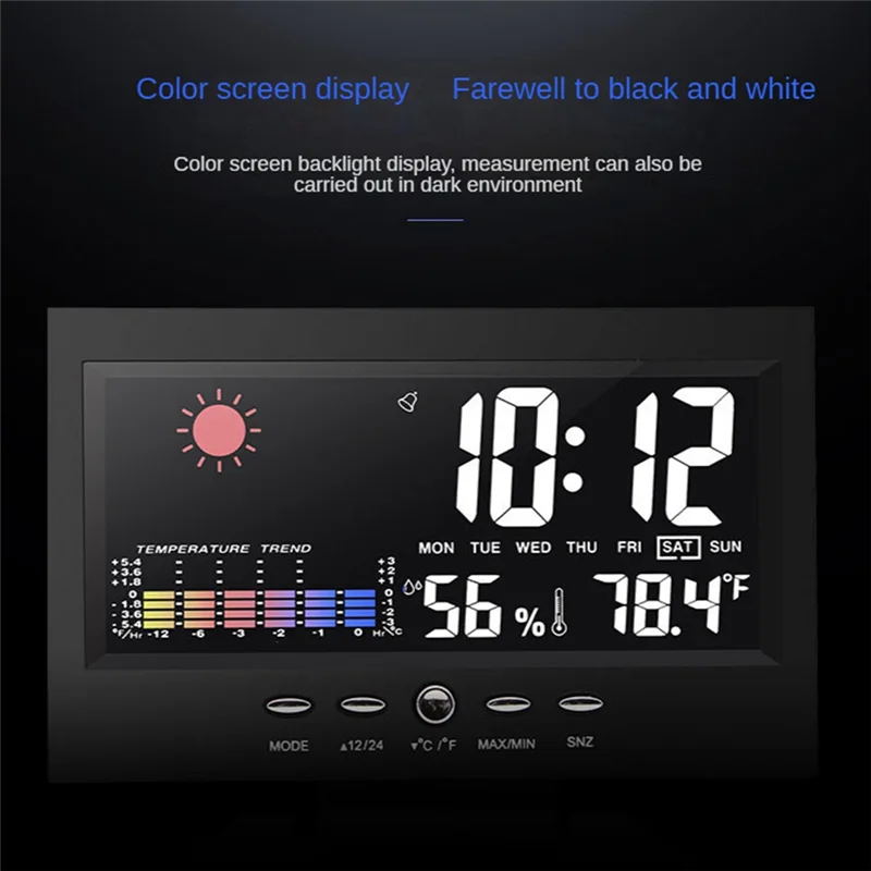 AA08-1Set Schermo LCD a colori Sveglia snooze digitale Stazione previsioni meteo in plastica