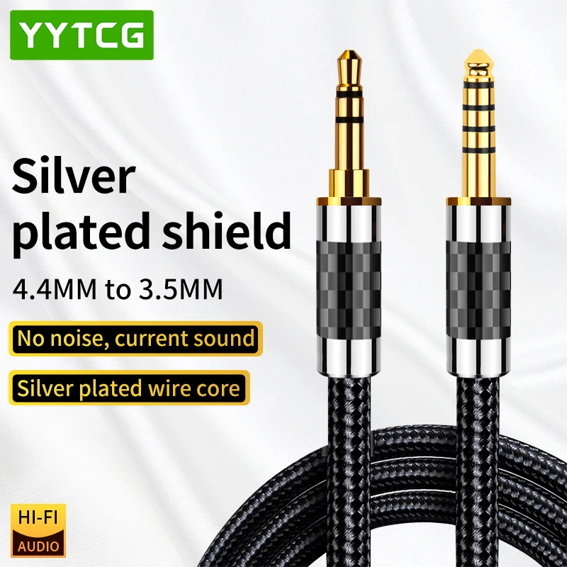 YYTCG  HiFi 4.4mm to 3.5mm Audio Cable, Silver-Plated Male to Male Stereo Cord for Digital Audio Player, Speakers  Headphones