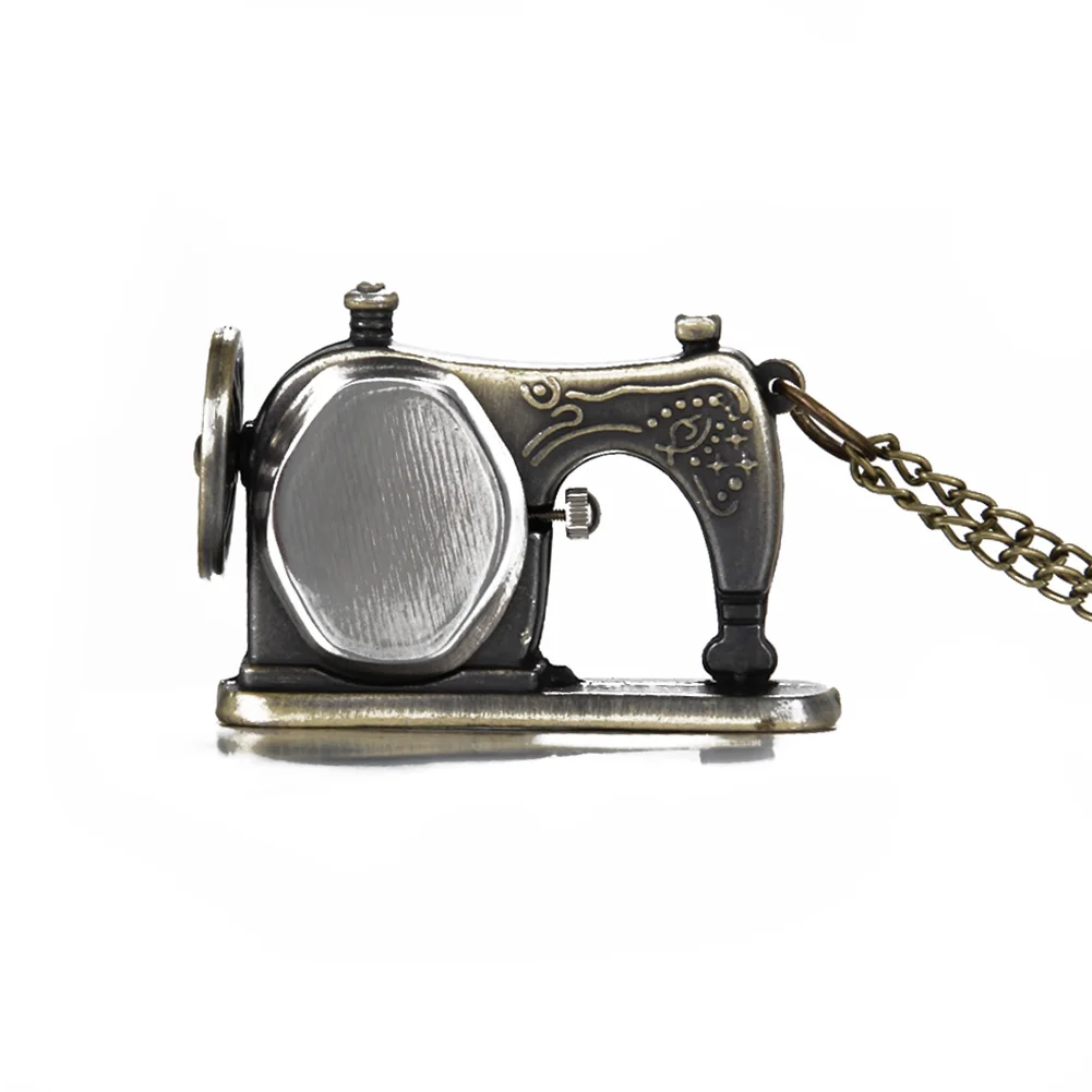 Retro Antique Bronze Alloy Sewing Machine Design Pocket Watch With Necklace Chain Best Gift