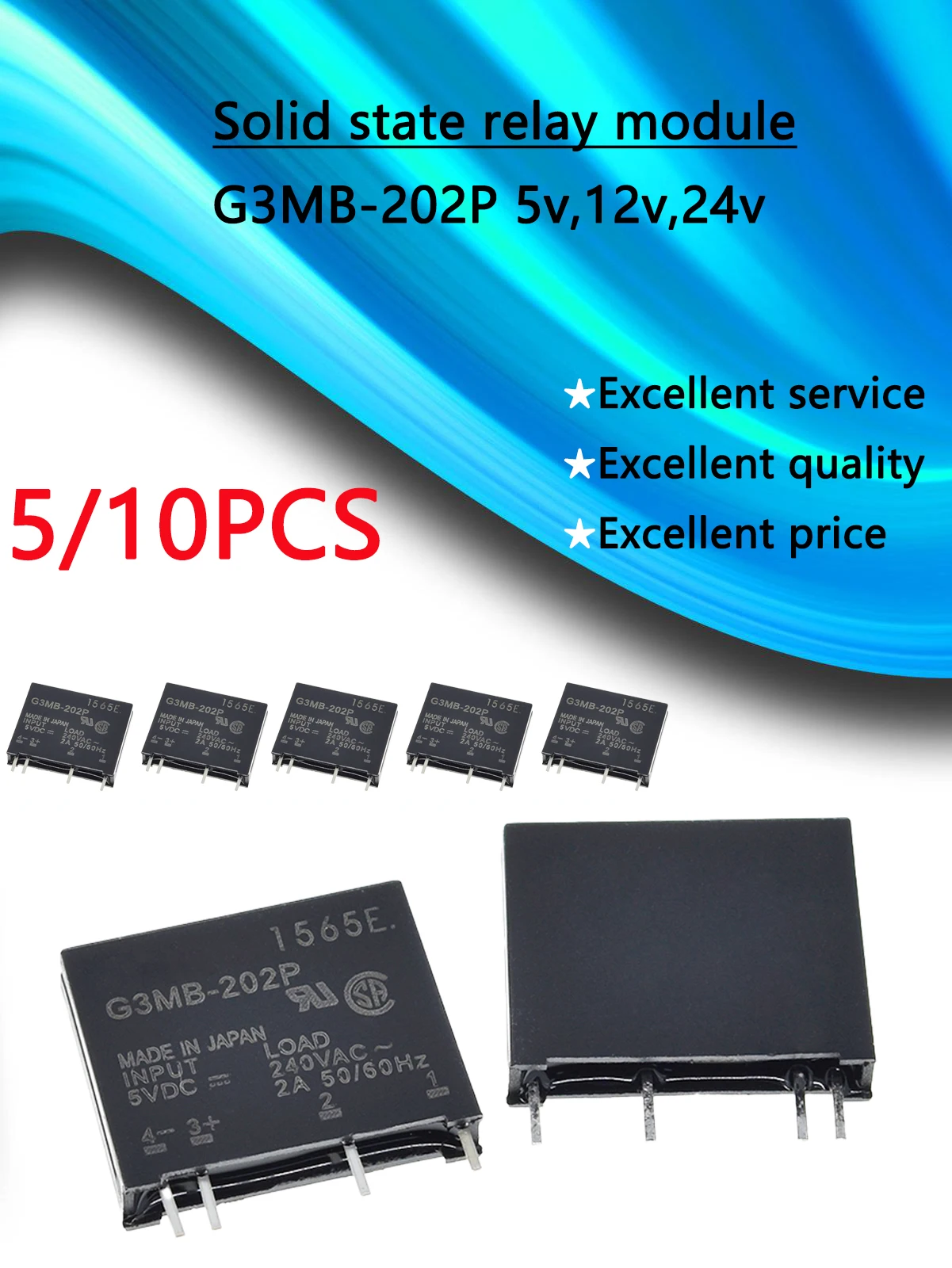 5/10PCS Solid state relay module G3MB-202P 5v,12v,24v DC control AC SSR four-pin solid