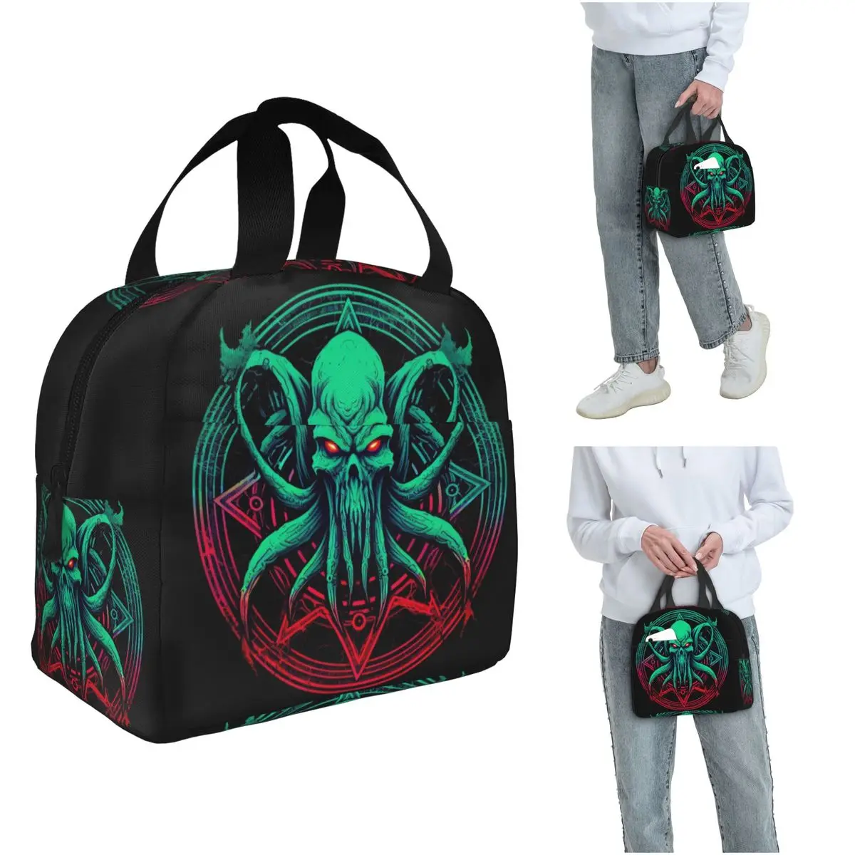Cartoon Lovecraft Great Cthulhu Isolierte Lunchtasche für Damen und Kinder, auslaufsichere Lebensmittelboxen, Thermo-Lunchbox-Tragetasche
