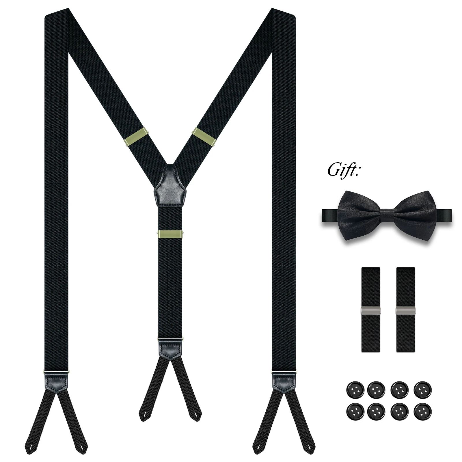 男性用コットンサスペンダー-y字型-12インチ-3インチ-puレザー-2色のボタンエンド付き-快適で丈夫