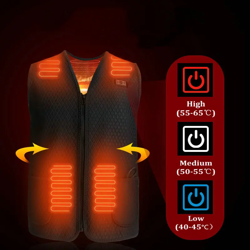 Winter Warming 7 Heating Zones Vest 3-Speed Temperature Adjustment Men Thermal Vest Dual Control Switch for Hiking