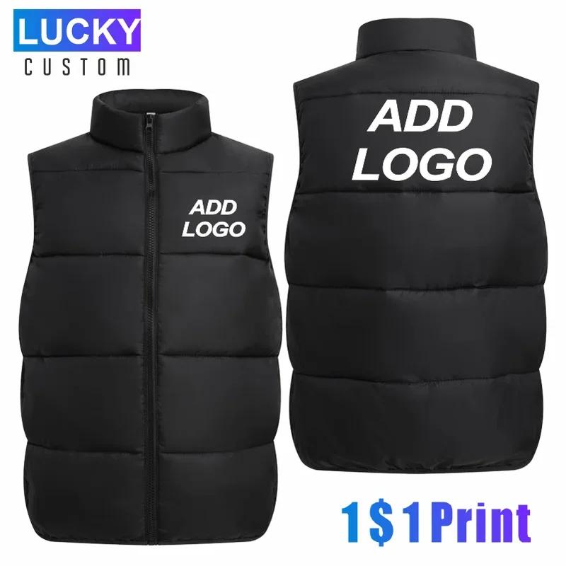 

Men's Zipper Warm Vest With Custom Printed Company Logo, Casual Sports Stand Collar Sleeveless Jacket, Winter Down Vest 4xl 2025