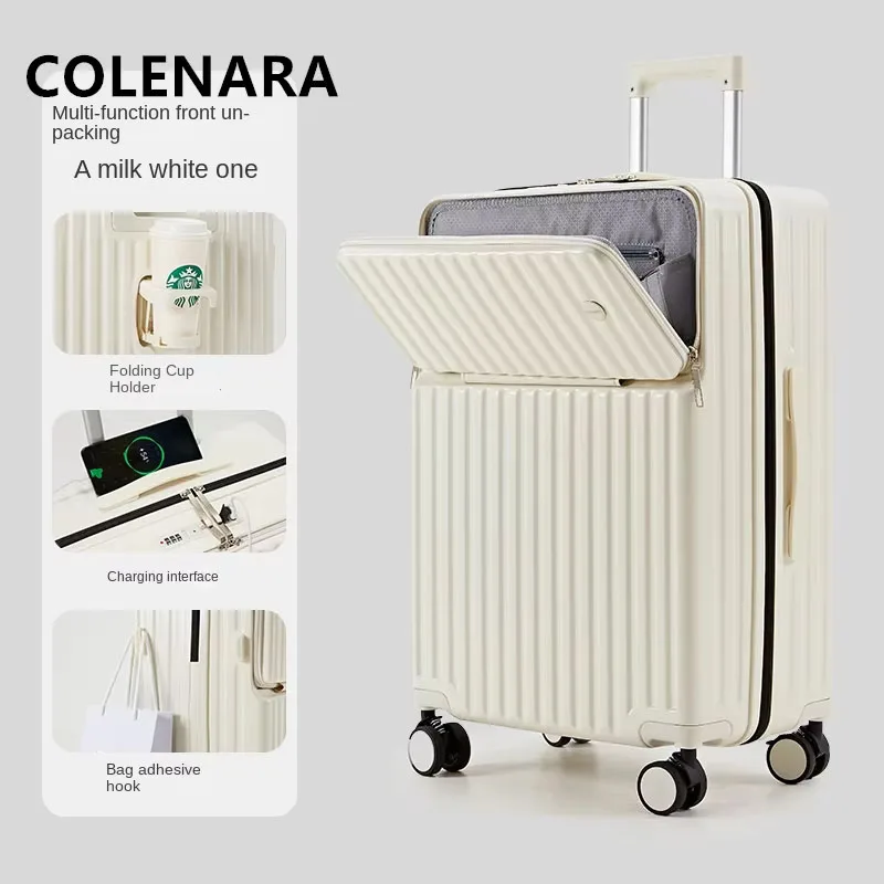 COLENARA Cabin Suitcase 20" Boarding Case 22"24" Front Opening Trolley Case 26"28" Multi-functional USB Charging Suitcase