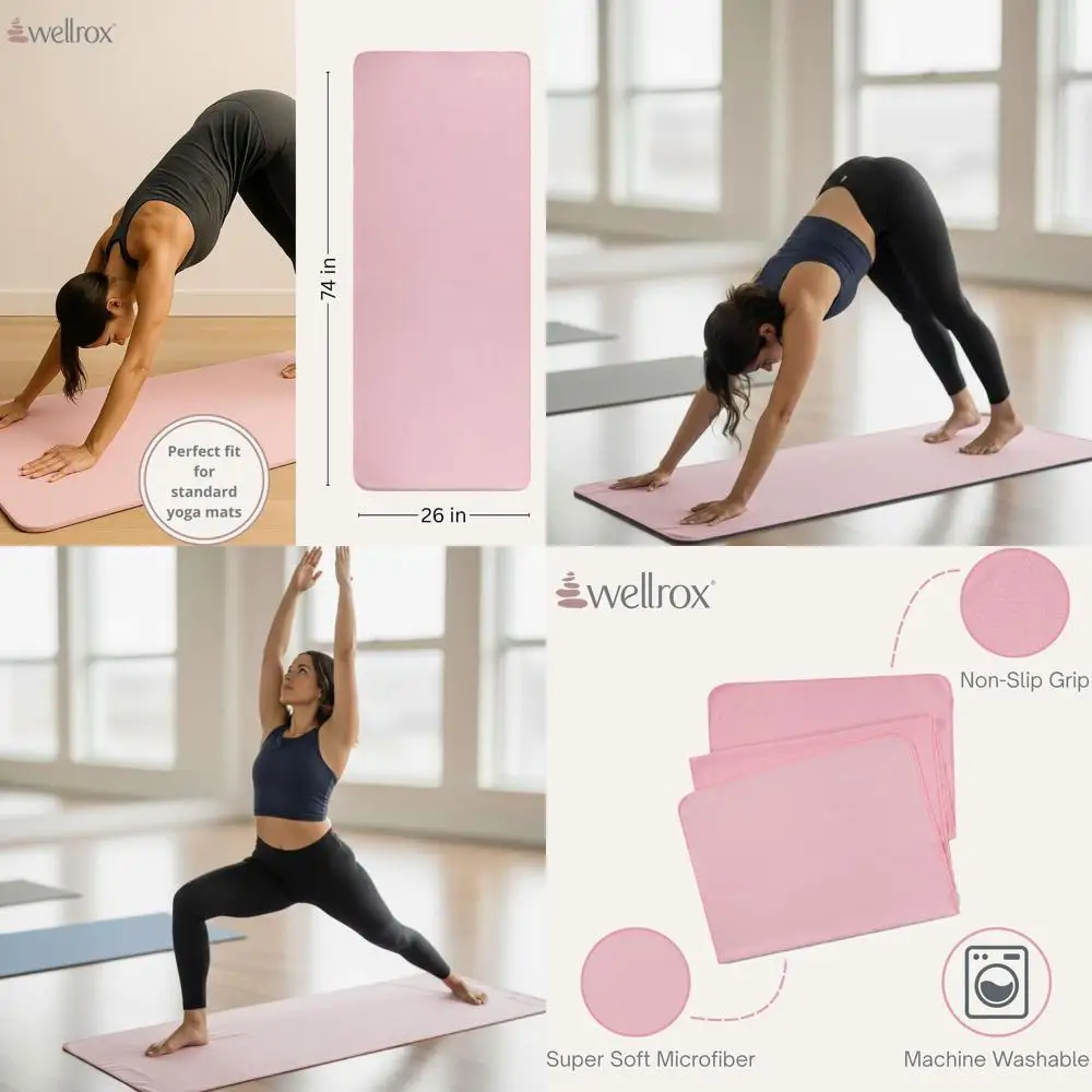 

Мягкое розовое полотенце для йоги с высокой абсорбцией влаги - нескользящее, для горячей йоги, пилатеса и фитнеса (74 x 26)