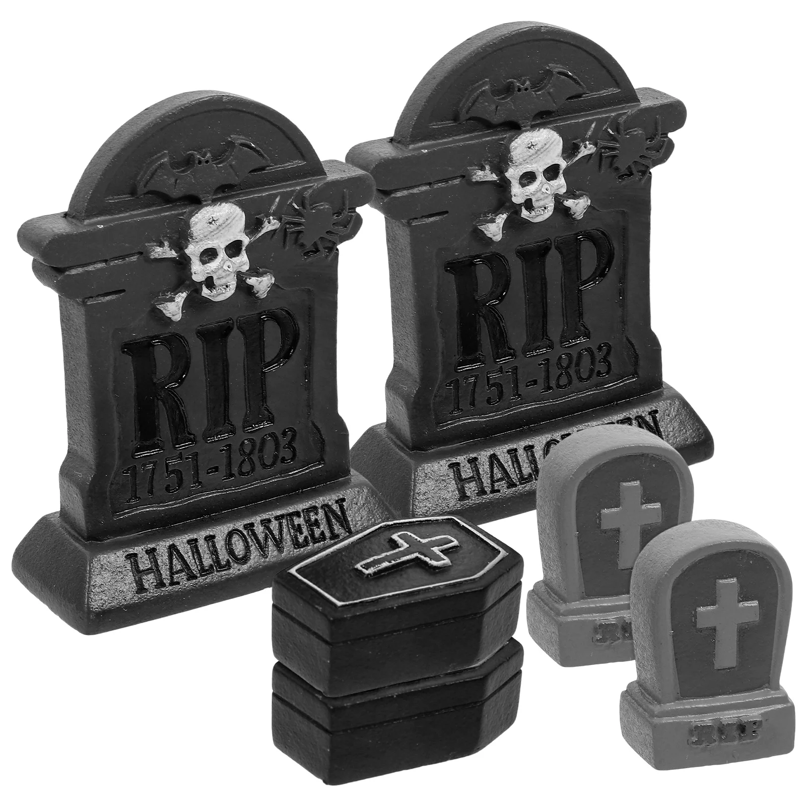

6pcs Halloween Tombstone Decor Mini Grave Skulls Resin Cemetery Headstones Spooky Party Home Haunted House Adornments