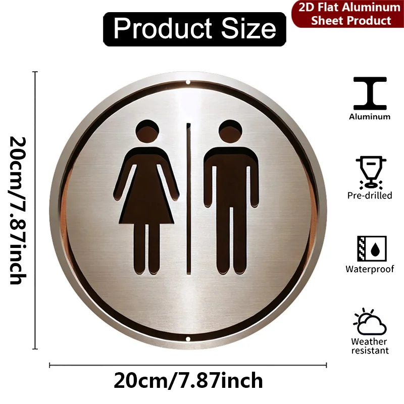 2D Flat, 1pc, Bathroom Sign Round Sign, Restroom Symbol Vintage Decorative Plaque, Public Facility Porch Decor