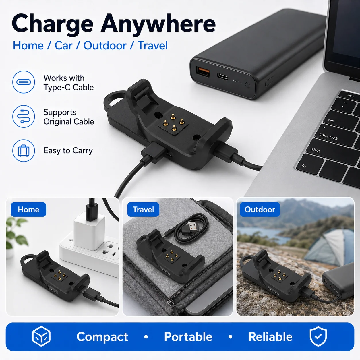 Charging Adapter for Garmin TT25 T20 Dog Collar Pet GPS Tracker Charger Converter Supports Original Cable and USB Type-C Cable