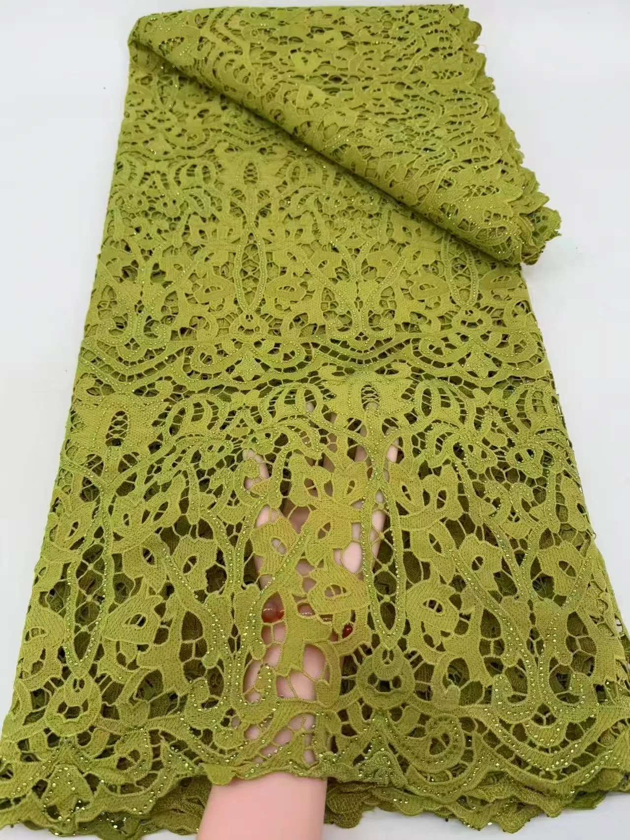 African Bicolor Silk Thread Guipure Cord Lace Fabric High Quality Nigerian Water Soluble French Lace for Women Birthday Party