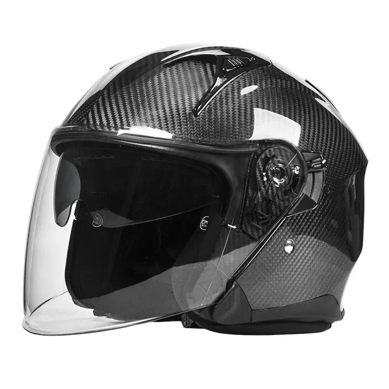 Capacete aberto de fibra de carbono em promoção, com viseira dupla de liberação rápida, cor personalizada, para todas as estações.