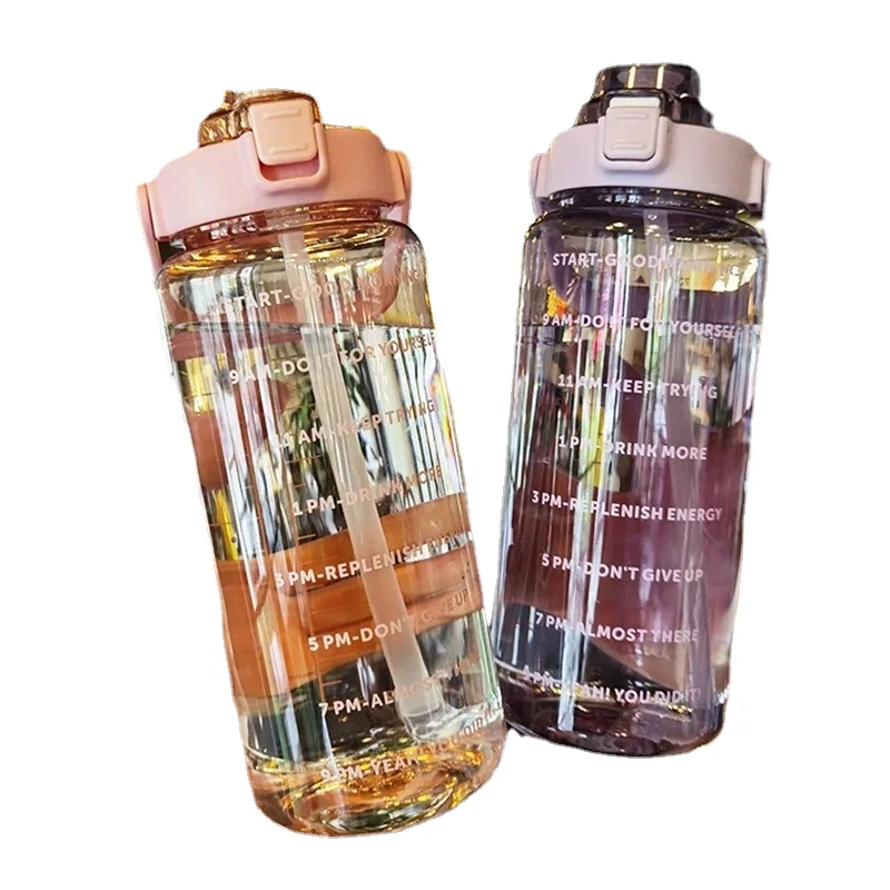 1PC 2L Large Capacity Straw Mug Transparent Mug Straw Mug with Scale Sports Outdoor Fitness Water Bottle Plastic Mugs