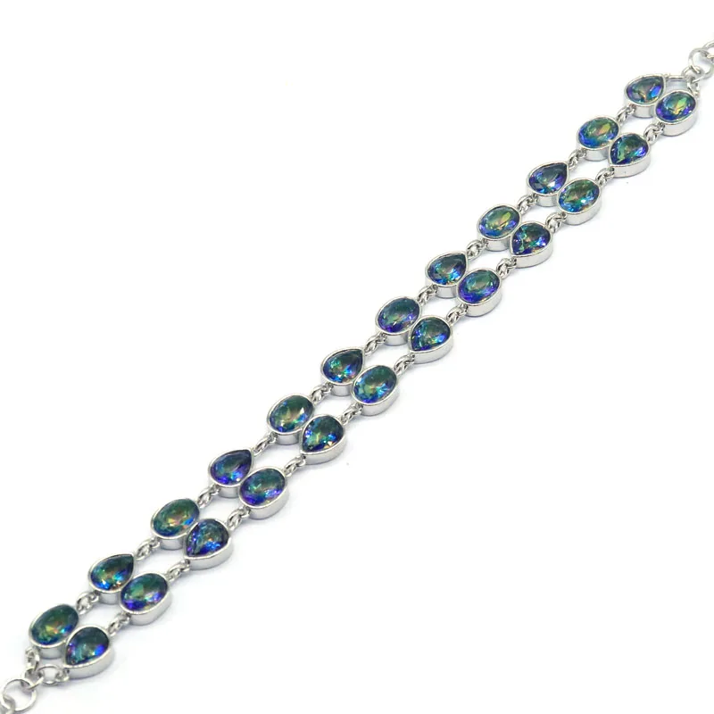 14x9mm Highly Recommend 26.1g Fire Rainbow Mystic Topaz Violet Tanzanite Women Wedding Silver Bracelet 6.5-7.5inch
