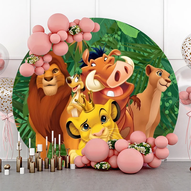The Lion King Round Backdrop And 3 Cylinder Covers Background For Photography Baby Shower Boy Birthday Party Decoration Plinth