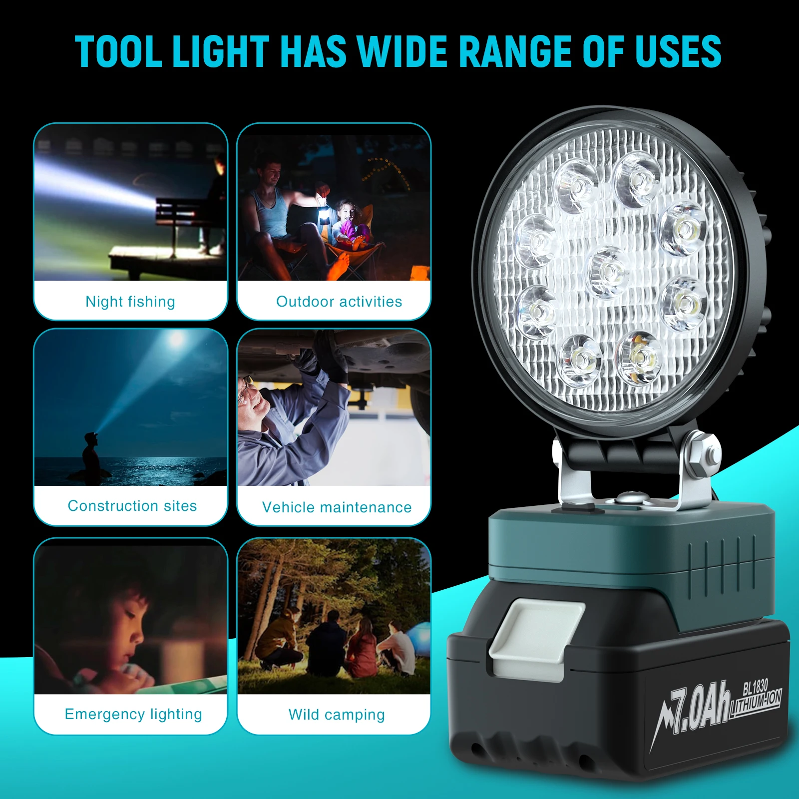 LED Work Light Flashlight For Makita/Dewalt/Milwaukee/Bosch 18V Battery Cordless Flashlight Light Emergency Light Portable Lamp
