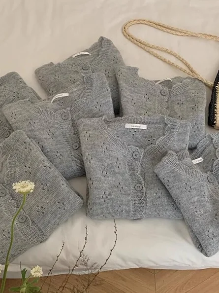 

Korean Sle ey Hollow out Light Weight Knitted Cardigan Women's Summer New Unique Beautiful Outerwear Top