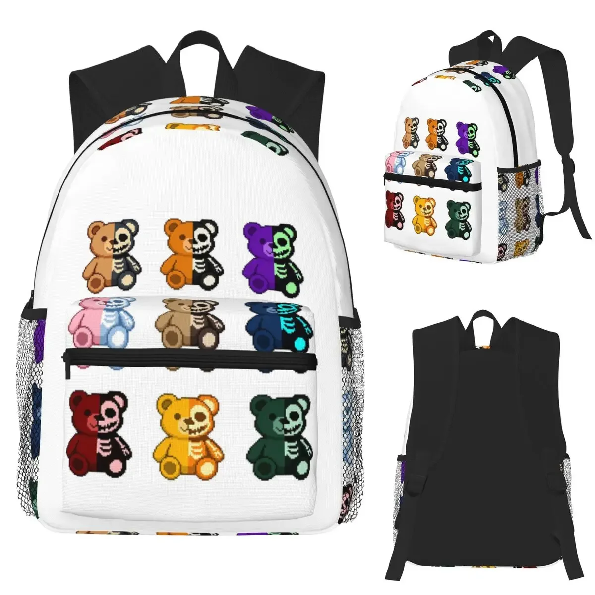 

Pixel Creepy-Cute Bear Полный студенческий рюкзак Школьная сумка Походный дорожный рюкзак для мужчин и женщин Сумки на плечо для книг