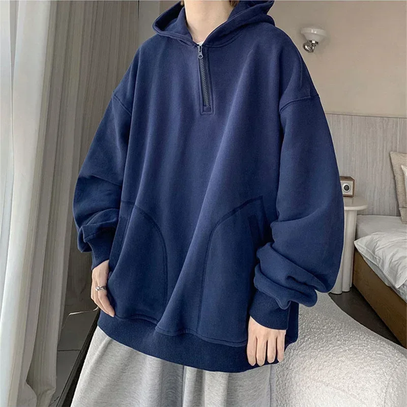 Autumn New Half Zip up Pullover Hoodies For Men Fleece Streetwear Oversize Hooded Sweatshirt Y2K Vintage Hoody Tracksuit Clothes