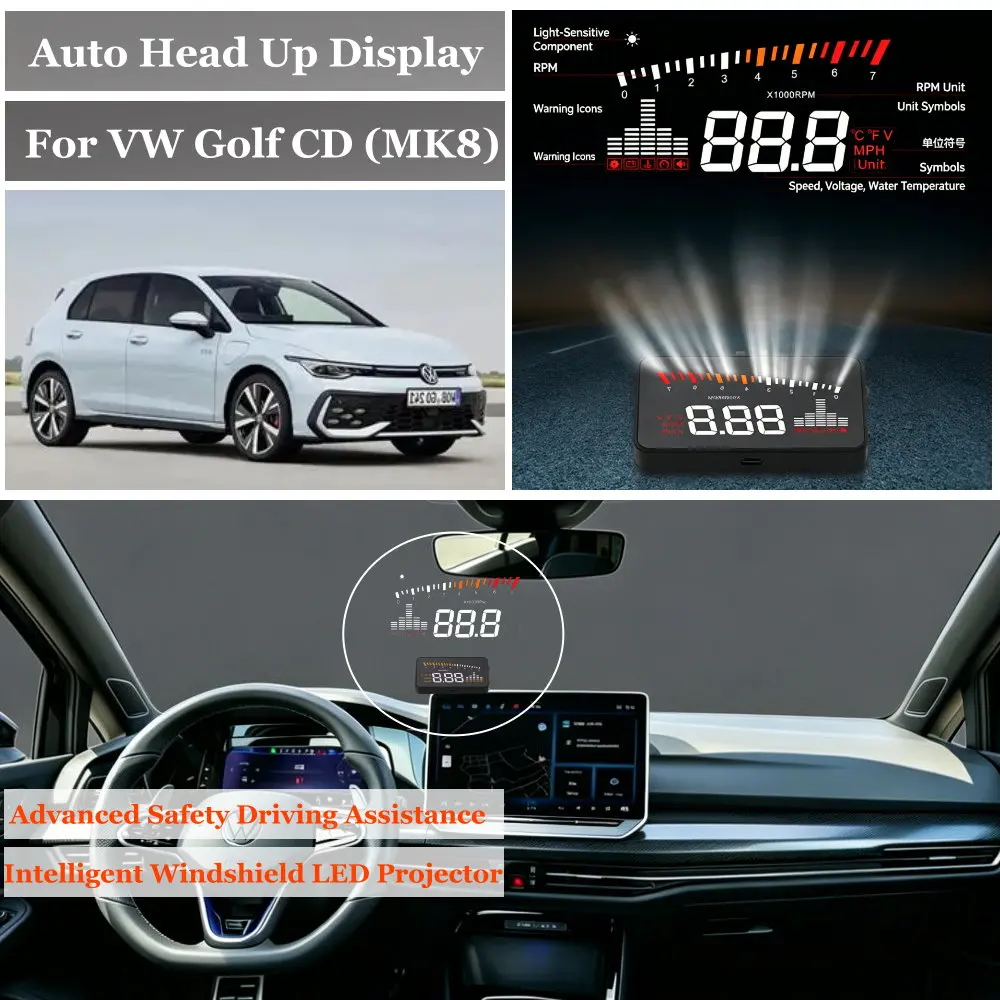 

Car Head Up Display For Volkswagen VW Golf 5K 5G CD MK6/7/8 2008-2026 AUTO HUD Windshield Projector Speedometer Odometer RPM