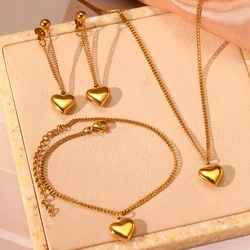 Stainless Steel Necklace Earring Bracelet Set Necklace Cubic Peach Heart Pendant Fashion Necklace For Women Jewelry Banquet Gift