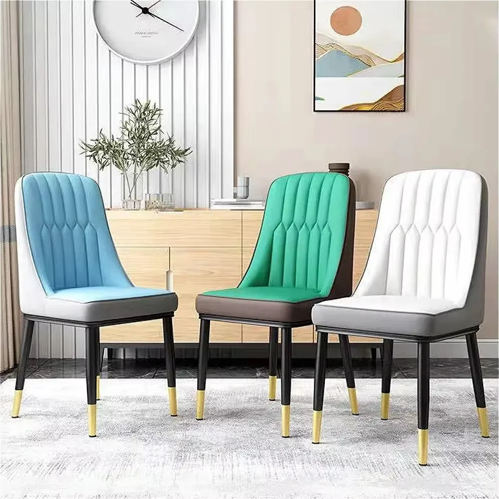 Dining Chairs Nordic Style Dining Chair with Backrest Household Leather Metal Chair Bar Chairs Modern Room Chair Home Furniture