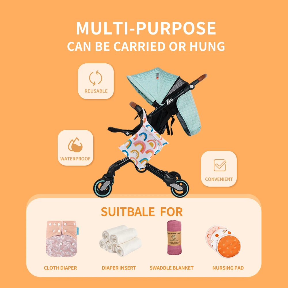 HappyFlute 2pcs/sets 18*25CM Waterproof Mini Wet Diaper Bag Reusable And Portable Single Pocket  Dry Bag For Diapers