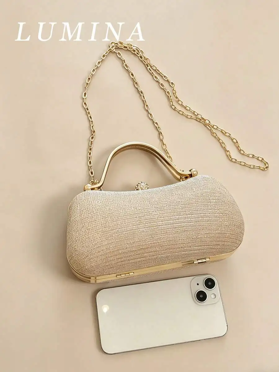 

Elegant Glitter Sequin Box Clutch Evening Bag With Metal Chain For Party Wedding Prom