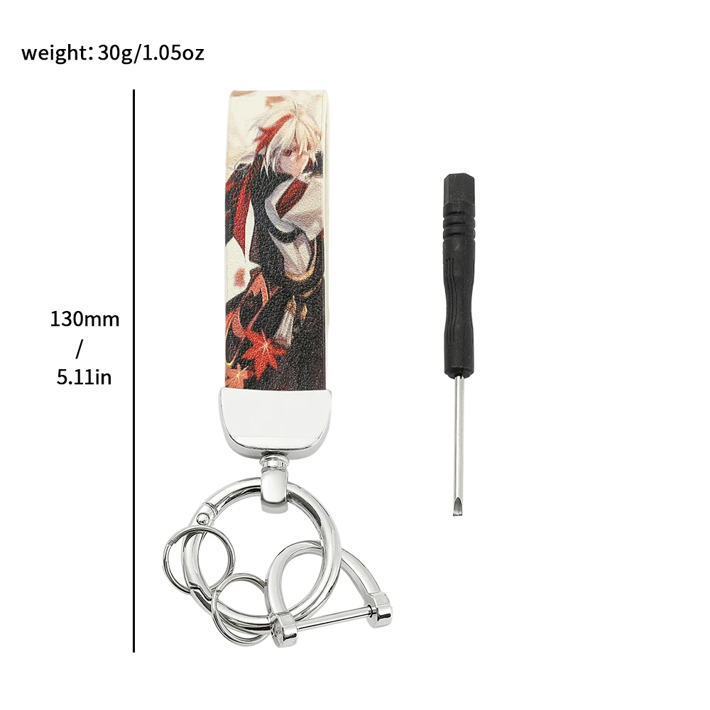 New Genshin Impact Leather Keychain Anime Figure Kaedehara Kazuha Ganyu Printing Leather Keyrings Backpack Ornament Key Holder